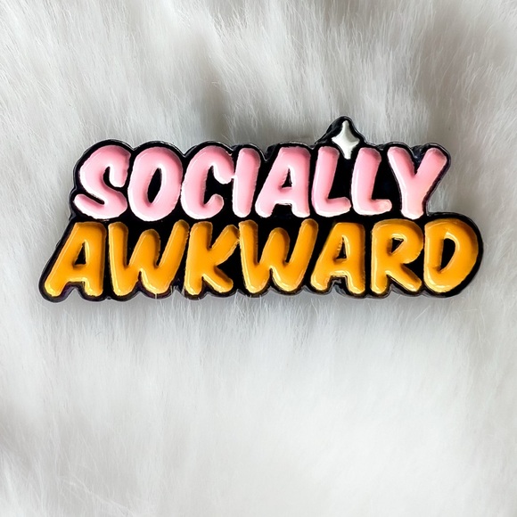 Jewelry - Socially Awkward Pink Orange Quirky Brooch Pin Lightweight Stainless Steel NEW